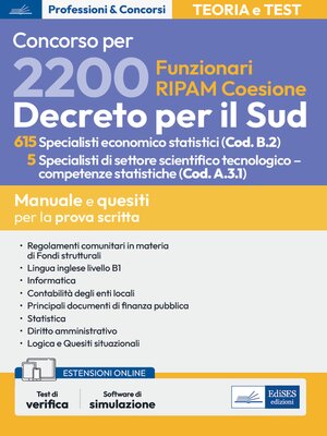 cover image of Concorso per 2200 Funzionari RIPAM coesione. 615 Specialisti economico statistici (Cod. B.2) 5 Specialisti di settore scientifico tecnologico &#8211; competenze statistiche (Cod. A.3.1)